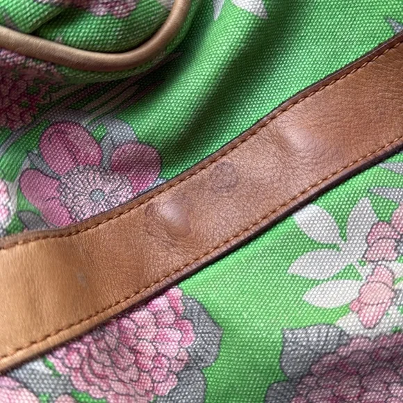 Anthropologie Lucky Penny Shoulder Bag Overnight Tote Satchel Floral Leather - Picture 13 of 16